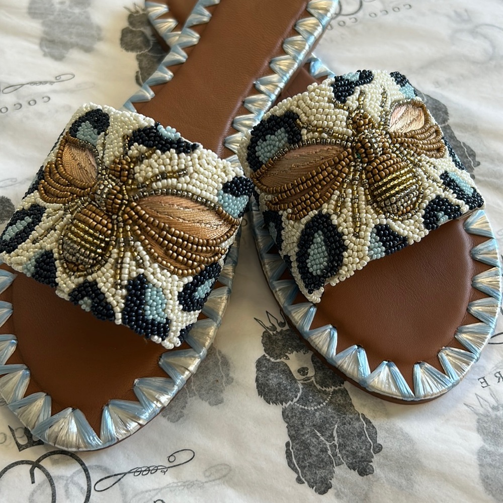 TSL138 Tiana Bee Blue Beaded Slides